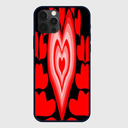 Чехол для iPhone 12 Pro Сердечки с красными узорами, цвет: 3D-черный