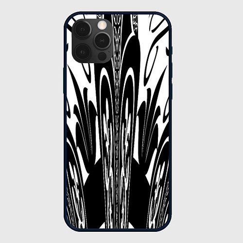 Чехол iPhone 12 Pro Черные завихрения / 3D-Черный – фото 1