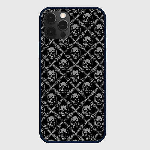 Чехол iPhone 12 Pro Черепа и кости - чёрный / 3D-Черный – фото 1