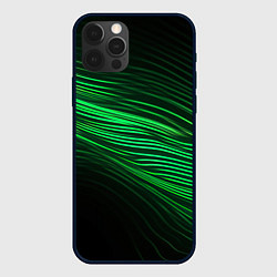 Чехол для iPhone 12 Pro Green neon lines, цвет: 3D-черный