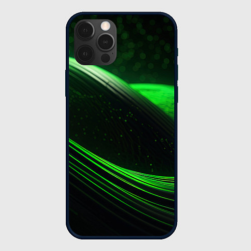 Чехол iPhone 12 Pro Зеленые абстрактные волны / 3D-Черный – фото 1