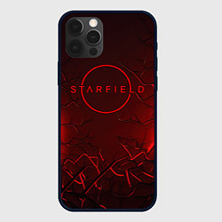 Чехол для iPhone 12 Pro Starfield red logo, цвет: 3D-черный