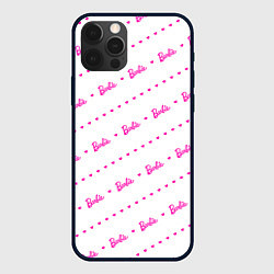 Чехол для iPhone 12 Pro Барби паттерн - логотип и сердечки, цвет: 3D-черный