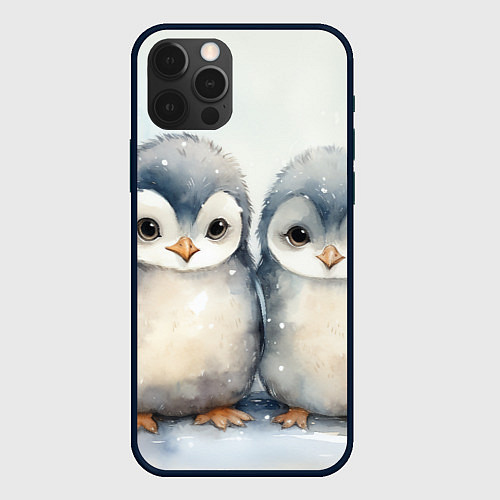 Чехол iPhone 12 Pro Милые пингвины акварель / 3D-Черный – фото 1