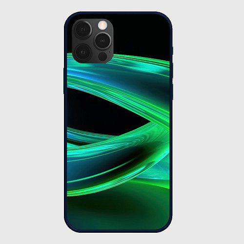 Чехол iPhone 12 Pro Green lines abstract / 3D-Черный – фото 1