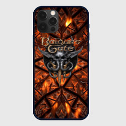 Чехол для iPhone 12 Pro Baldurs Gate 3 logo fire, цвет: 3D-черный