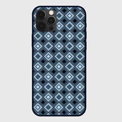 Чехол для iPhone 12 Pro Геометрический узор в серо-голубом цвете, цвет: 3D-черный