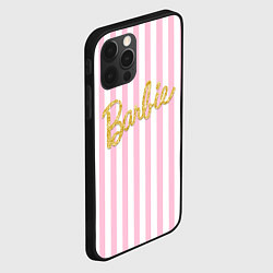 Чехол для iPhone 12 Pro Barbie - золотая надпись и бело-розовые полосы, цвет: 3D-черный — фото 2