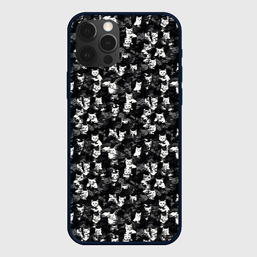 Чехол iPhone 12 Pro Камуфляж с котиками / 3D-Черный – фото 1
