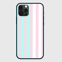 Чехол для iPhone 12 Pro Полоска Барби и Кена - сплит: нежно-мытный и розов, цвет: 3D-черный