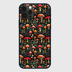 Чехол для iPhone 12 Pro Сказочные грибы мухоморы паттерн, цвет: 3D-черный