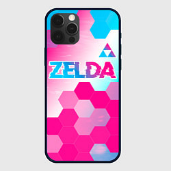 Чехол для iPhone 12 Pro Zelda neon gradient style: символ сверху, цвет: 3D-черный