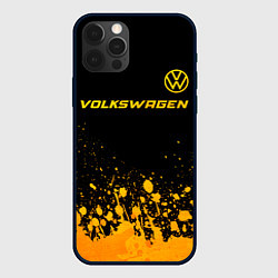 Чехол для iPhone 12 Pro Volkswagen - gold gradient: символ сверху, цвет: 3D-черный