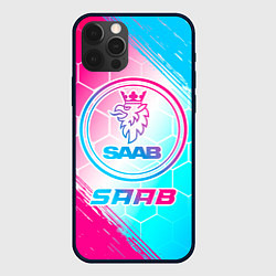 Чехол для iPhone 12 Pro Saab neon gradient style, цвет: 3D-черный