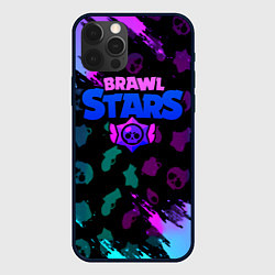 Чехол для iPhone 12 Pro Brawl stars neon logo, цвет: 3D-черный