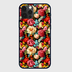 Чехол для iPhone 12 Pro Узор из роз и разных цветов, цвет: 3D-черный