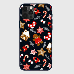 Чехол для iPhone 12 Pro Рождественские пряники - праздничный паттерн, цвет: 3D-черный