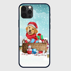 Чехол для iPhone 12 Pro Пес в новогодних подарках, цвет: 3D-черный