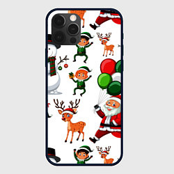 Чехол для iPhone 12 Pro Зимний праздник - деды морозы гномы олени, цвет: 3D-черный