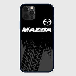 Чехол для iPhone 12 Pro Mazda speed на темном фоне со следами шин: символ, цвет: 3D-черный