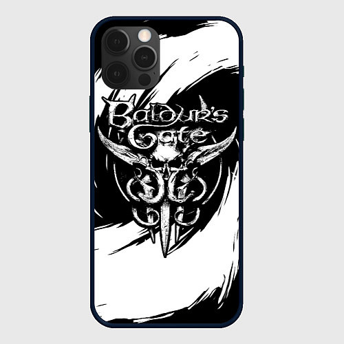 Чехол iPhone 12 Pro Baldurs gate 3 - белые завихрения / 3D-Черный – фото 1