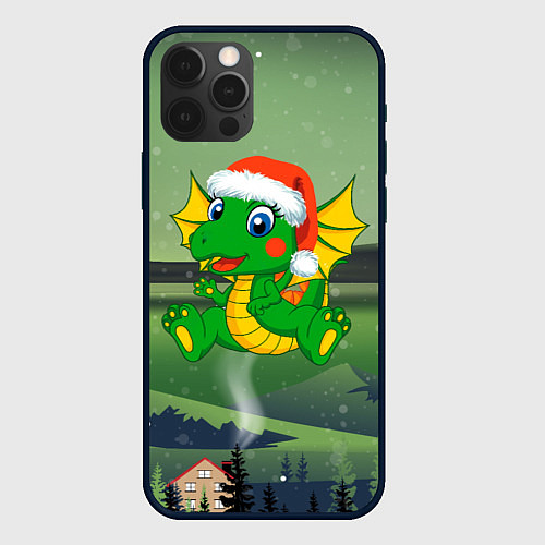 Чехол iPhone 12 Pro Зеленый дракончик 2024 / 3D-Черный – фото 1