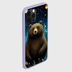 Чехол для iPhone 12 Pro Мишка в ночном лесу в стиле фолк-арт, цвет: 3D-светло-сиреневый — фото 2