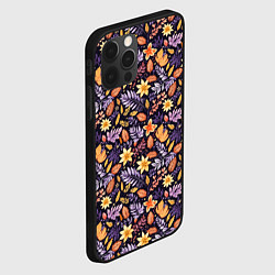 Чехол для iPhone 12 Pro Паттерн из листочков и цветочков, цвет: 3D-черный — фото 2