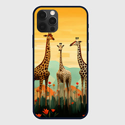Чехол для iPhone 12 Pro Три жирафа в стиле фолк-арт, цвет: 3D-черный