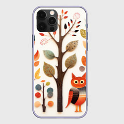 Чехол для iPhone 12 Pro Совы в осеннем лесу в стиле фолк-арт, цвет: 3D-светло-сиреневый