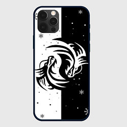 Чехол для iPhone 12 Pro Инь Янь - Драконы, цвет: 3D-черный