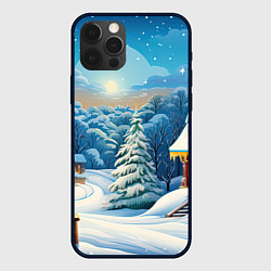 Чехол для iPhone 12 Pro Зимний домик и елка, цвет: 3D-черный
