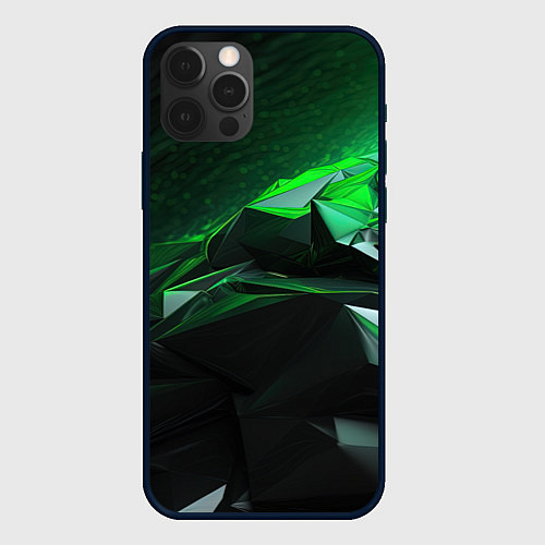Чехол iPhone 12 Pro Green abstract geometry / 3D-Черный – фото 1