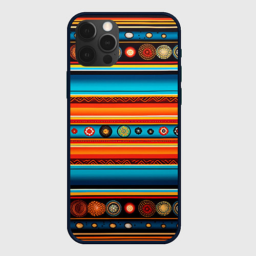 Чехол iPhone 12 Pro Этнический узор в горизонтальную полоску / 3D-Черный – фото 1
