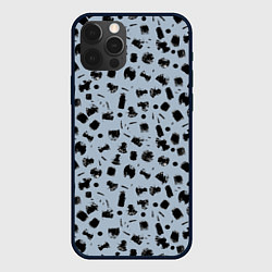 Чехол для iPhone 12 Pro Черный абстрактный гранж на сером, цвет: 3D-черный