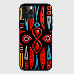 Чехол для iPhone 12 Pro Красно-синий узор в африканском стиле, цвет: 3D-черный