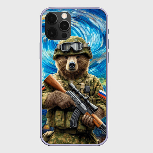 Чехол iPhone 12 Pro Ночной снайпер бурый медведь / 3D-Светло-сиреневый – фото 1