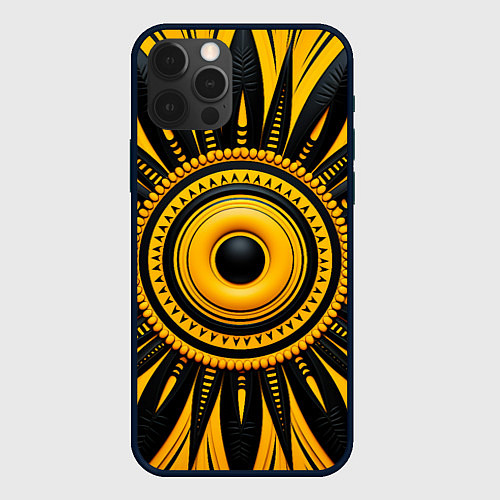 Чехол iPhone 12 Pro Желто-черный узор в африканском стиле / 3D-Черный – фото 1