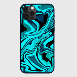 Чехол для iPhone 12 Pro Абстракция плазма бирюзовый, цвет: 3D-черный