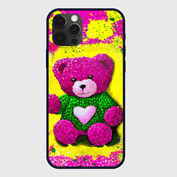 Чехол для iPhone 12 Pro Розовый мишка в вязаном свитере, цвет: 3D-черный