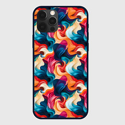 Чехол для iPhone 12 Pro Паттерн абстрактные разноцветные волны, цвет: 3D-черный