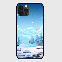 Чехол для iPhone 12 Pro Новогодний пейзаж с елками, цвет: 3D-черный