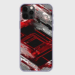 Чехол для iPhone 12 Pro Киберпанк линии белые и красные, цвет: 3D-светло-сиреневый