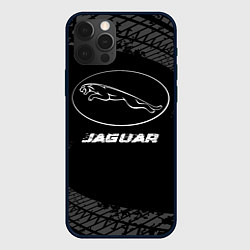 Чехол для iPhone 12 Pro Jaguar speed на темном фоне со следами шин, цвет: 3D-черный