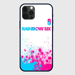 Чехол для iPhone 12 Pro Rainbow Six neon gradient style посередине, цвет: 3D-черный