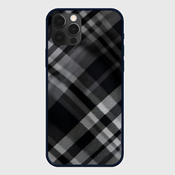 Чехол для iPhone 12 Pro Черно-белая диагональная клетка в шотландском стил, цвет: 3D-черный