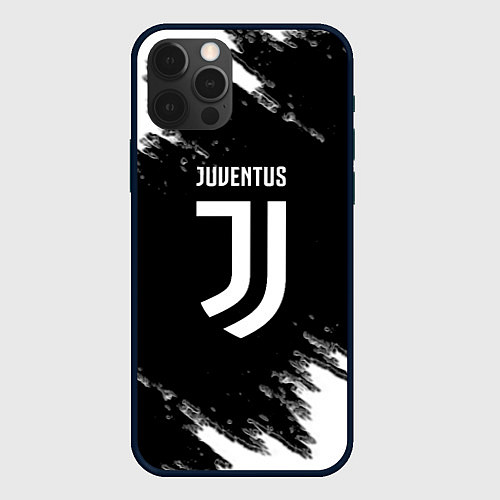 Чехол iPhone 12 Pro Juventus спорт краски черно белый / 3D-Черный – фото 1