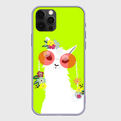 Чехол для iPhone 12 Pro Лама - альпака в розовых очках, цвет: 3D-светло-сиреневый