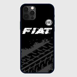 Чехол для iPhone 12 Pro Fiat speed на темном фоне со следами шин посередин, цвет: 3D-черный