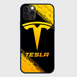 Чехол для iPhone 12 Pro Tesla - gold gradient, цвет: 3D-черный
